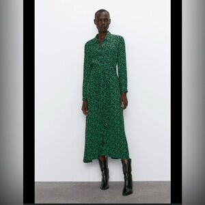 Zara Long Sleeve Dress in Green and Black